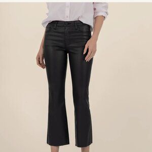 Kut from the Kloth Kelsey Coated High Waist Raw Hem Kick Flare Jeans Black 14